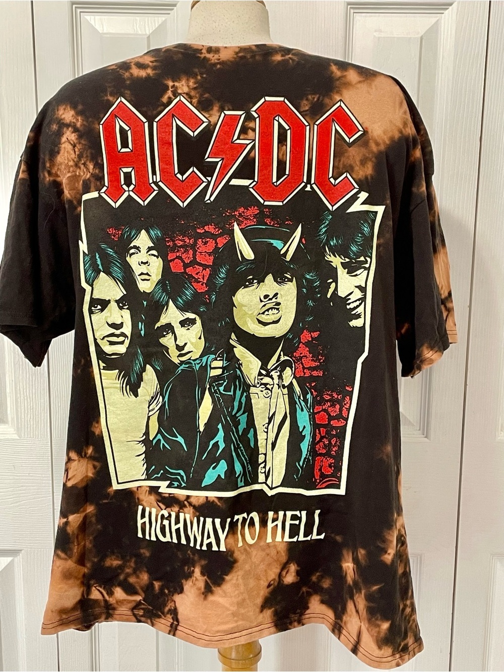 AC/DC Tie-Dye Highway To Hell Graphic Tee - Black, Brown, Red